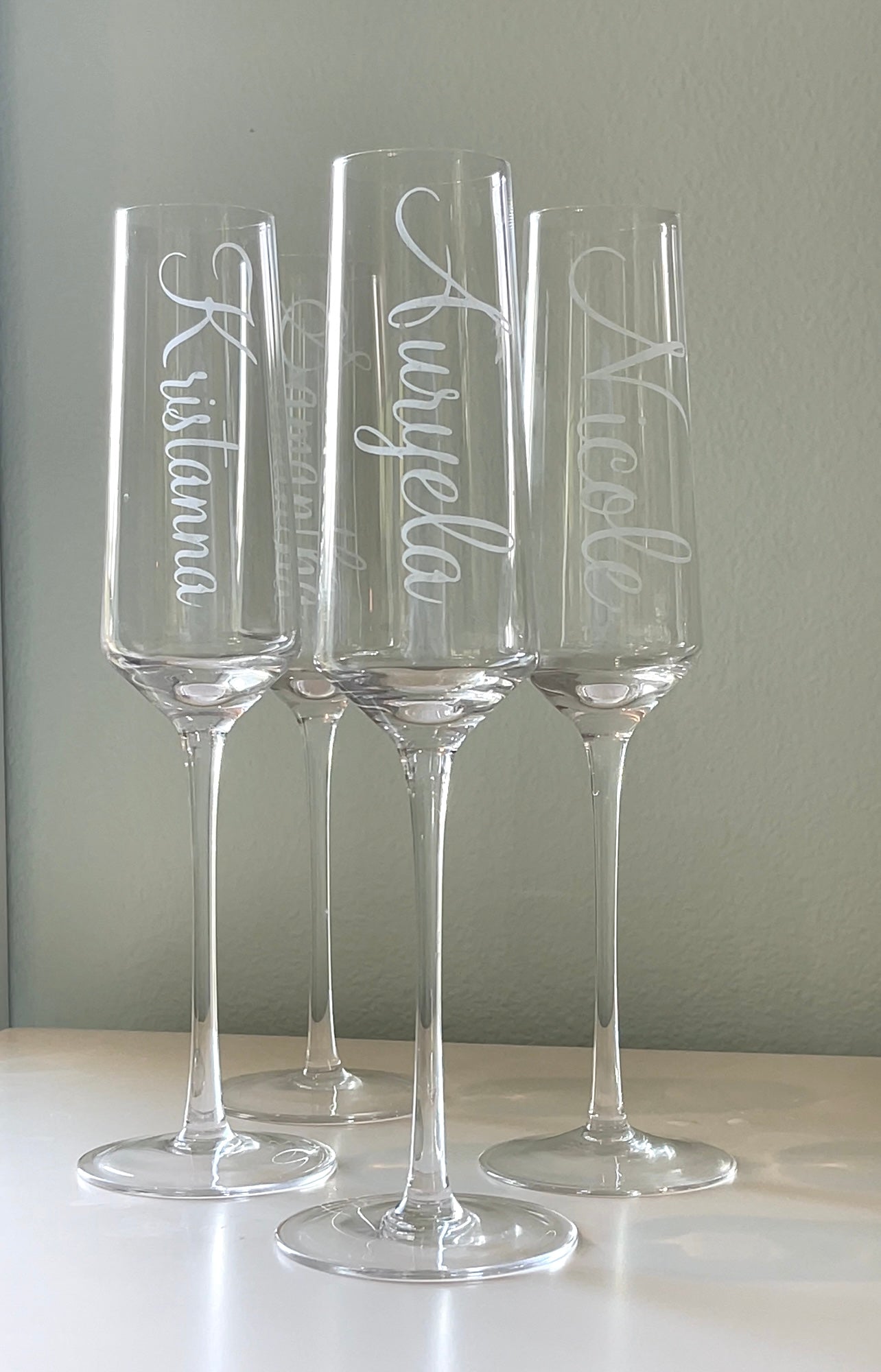 Etched Name Champagne Glass Sets
