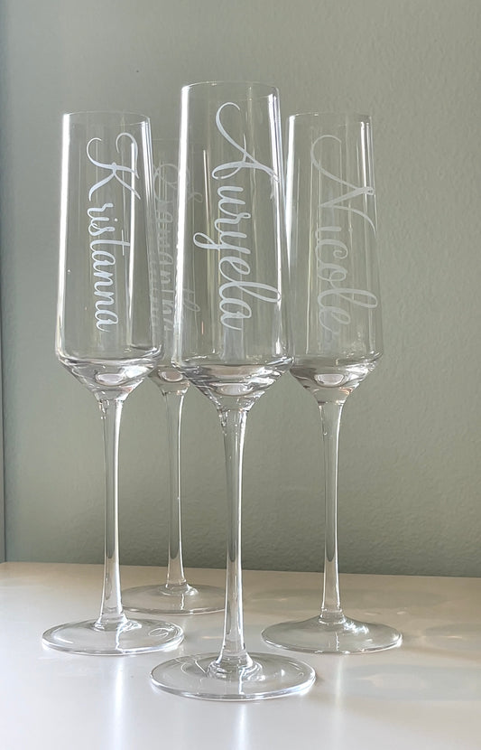 Etched Name Champagne Glass Sets