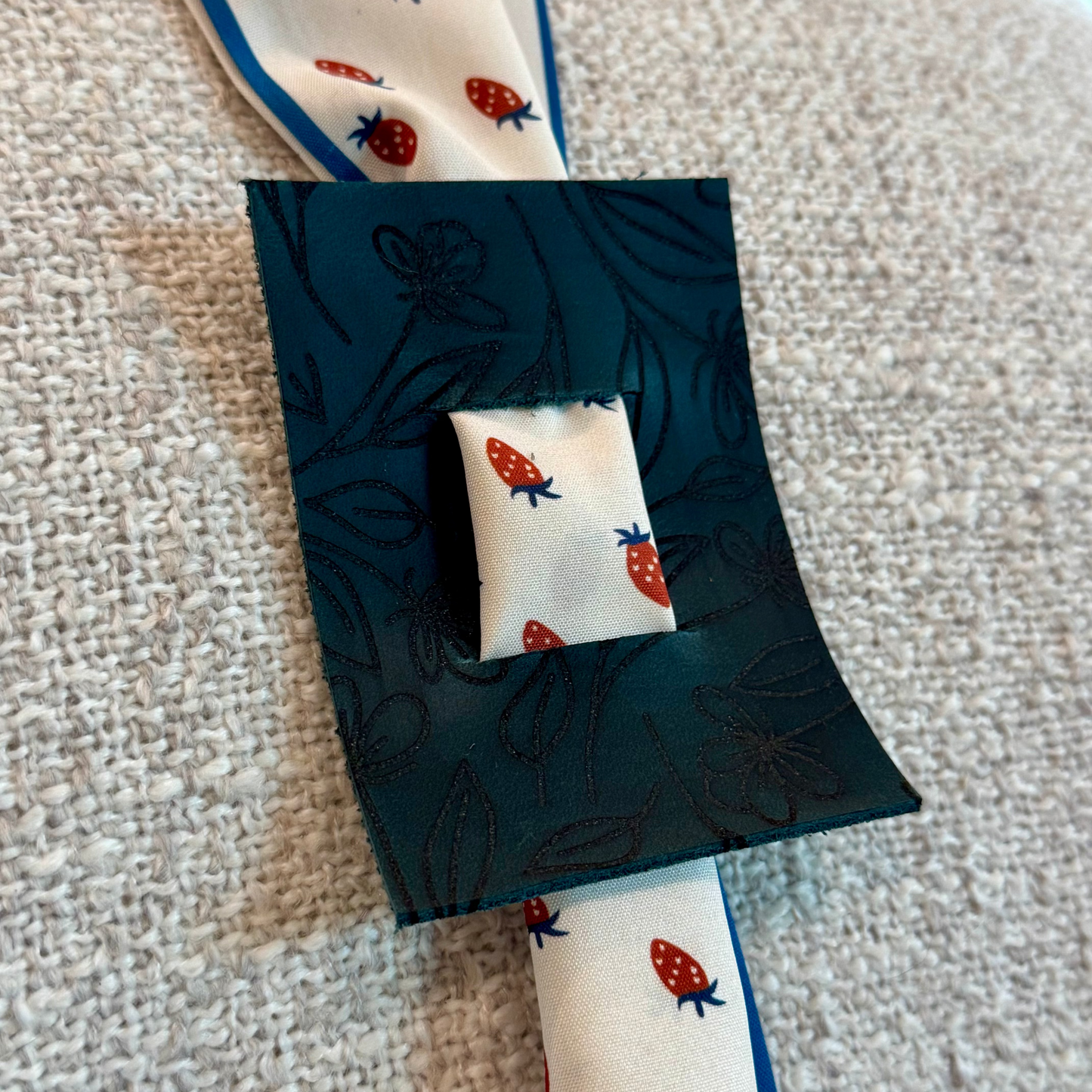 Strawberry - Floral Navy Leather Hair Accessory