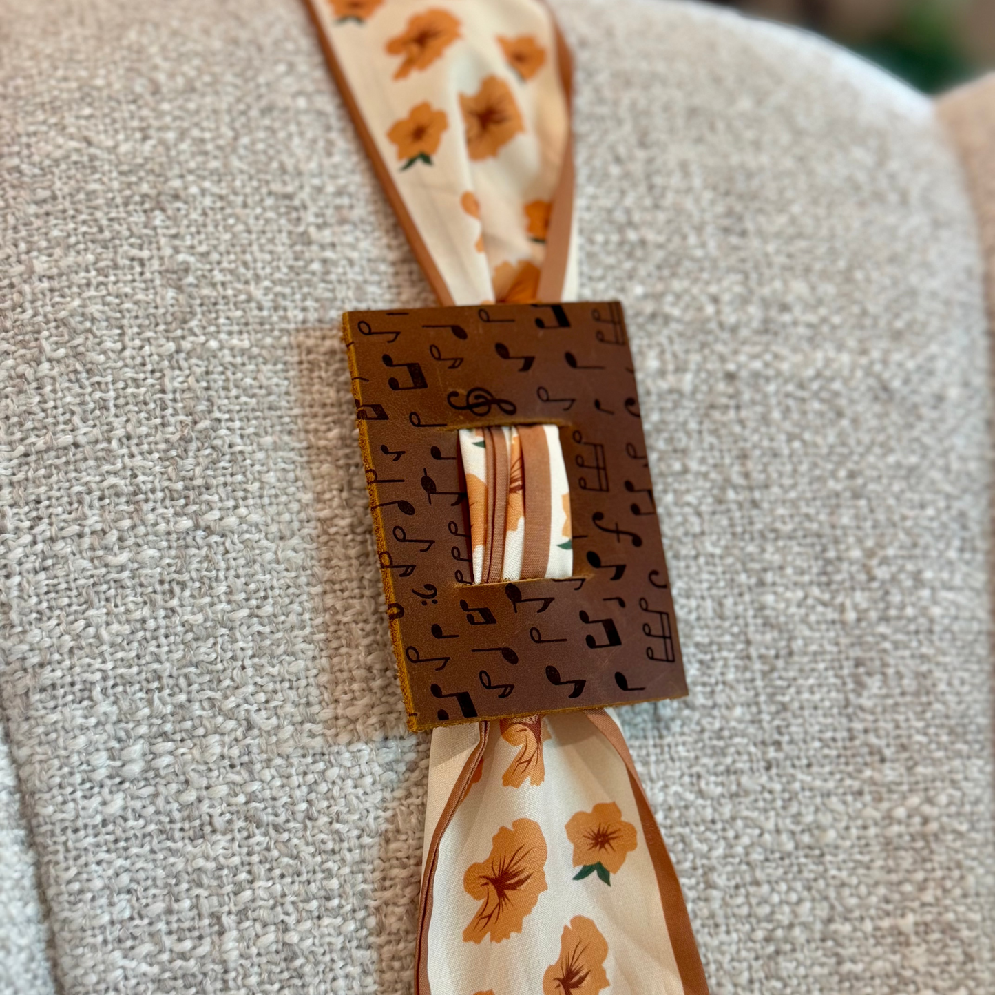 Yellow Floral - Music Dark Brown Leather Hair Accessory