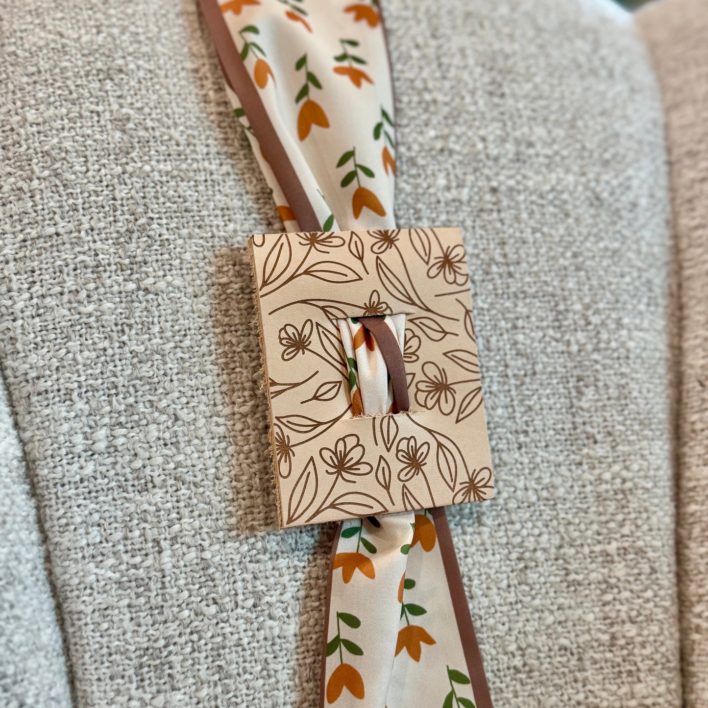 Yellow Tulip - Light Brown Floral Leather Hair Accessory