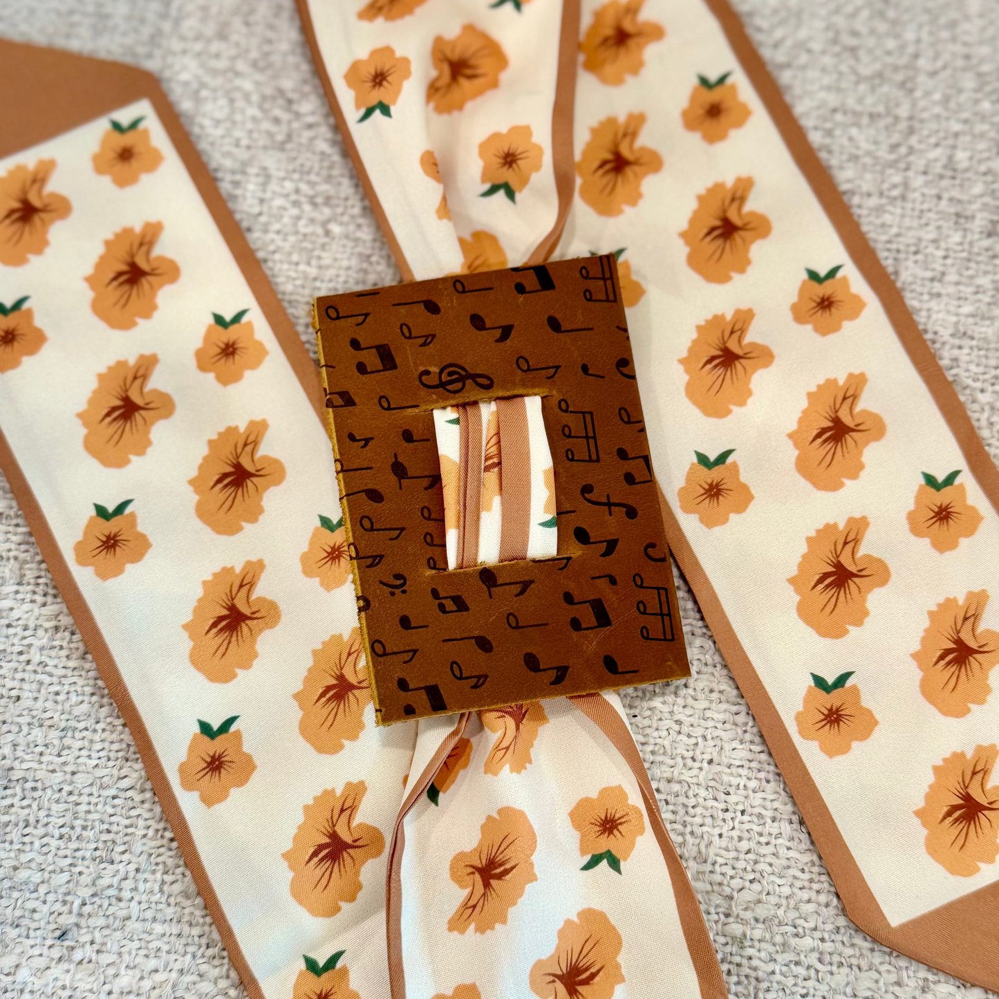 Yellow Floral - Music Dark Brown Leather Hair Accessory