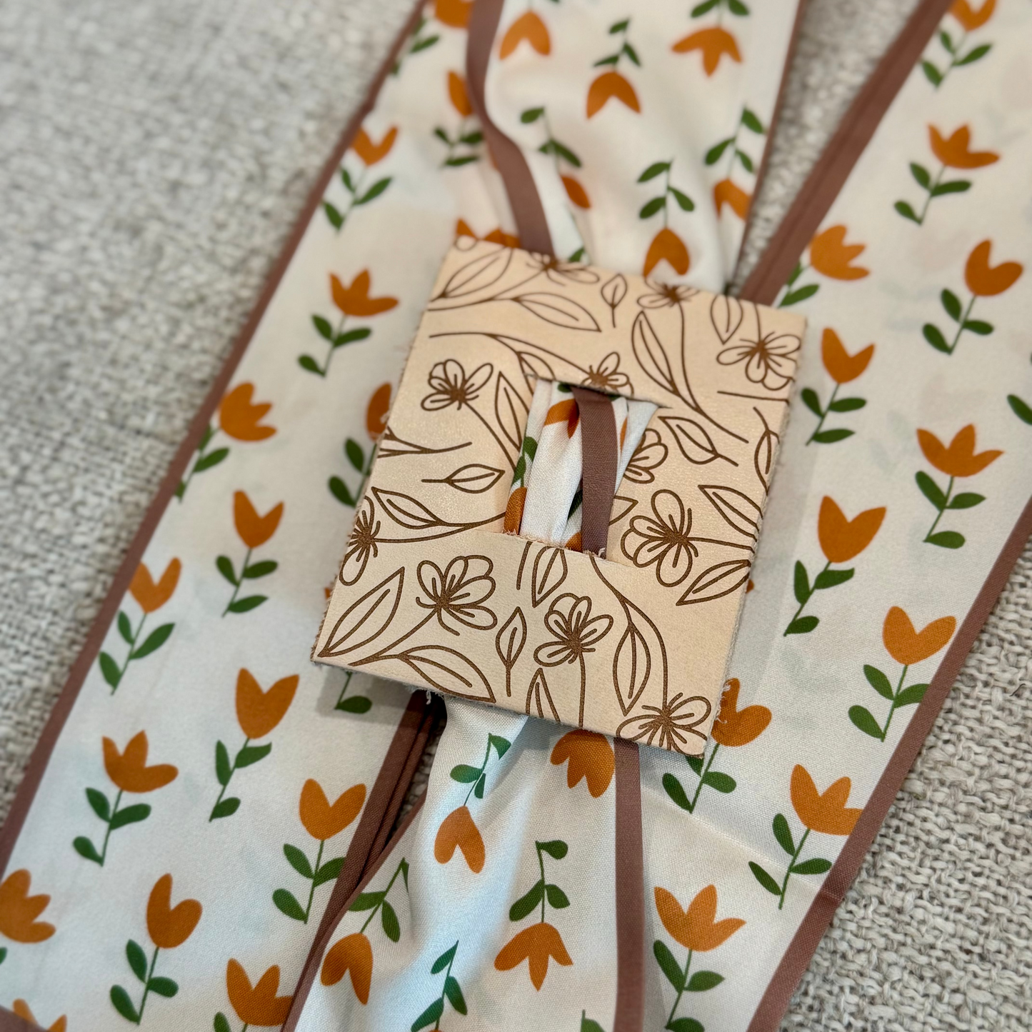 Yellow Tulip - Light Brown Floral Leather Hair Accessory