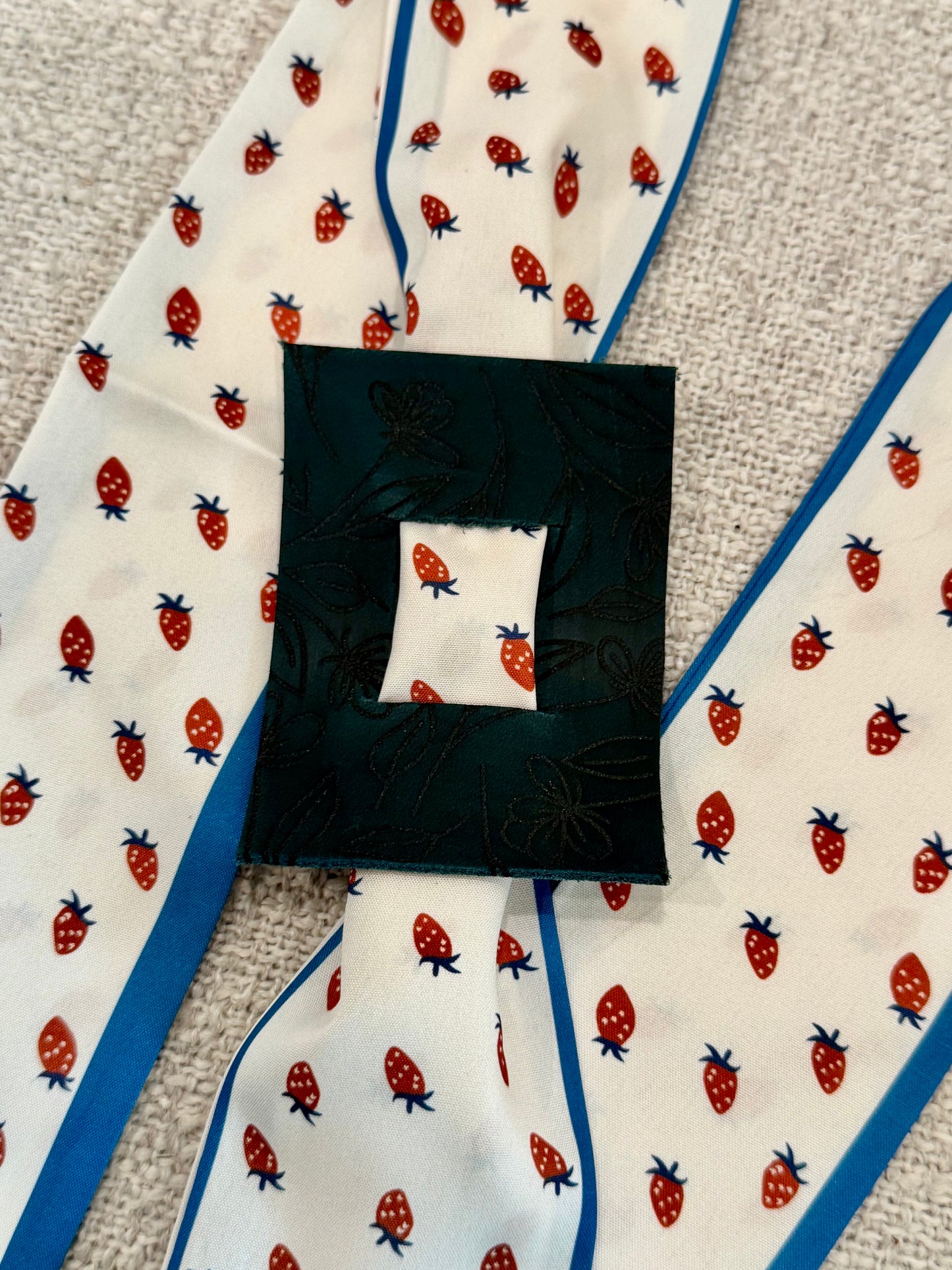 Strawberry - Floral Navy Leather Hair Accessory