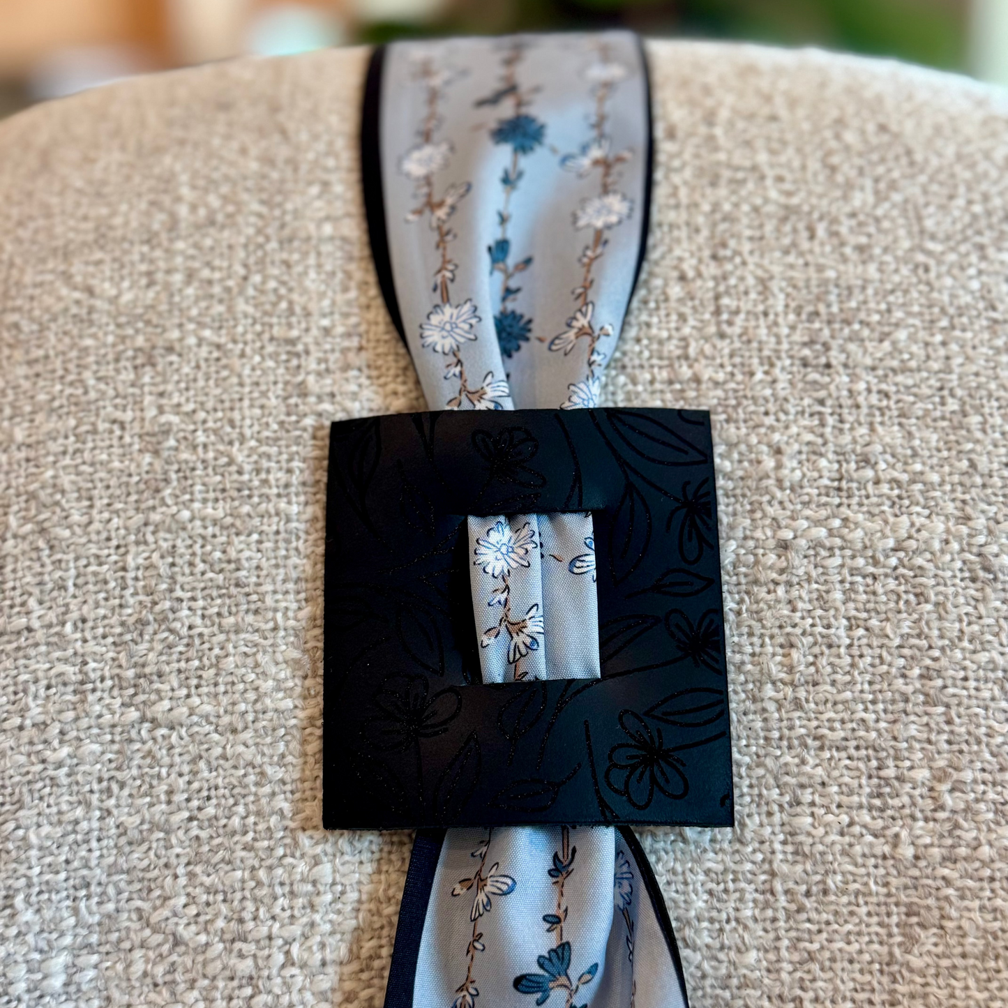 Blue Floral - Black Floral Leather Hair Accessory