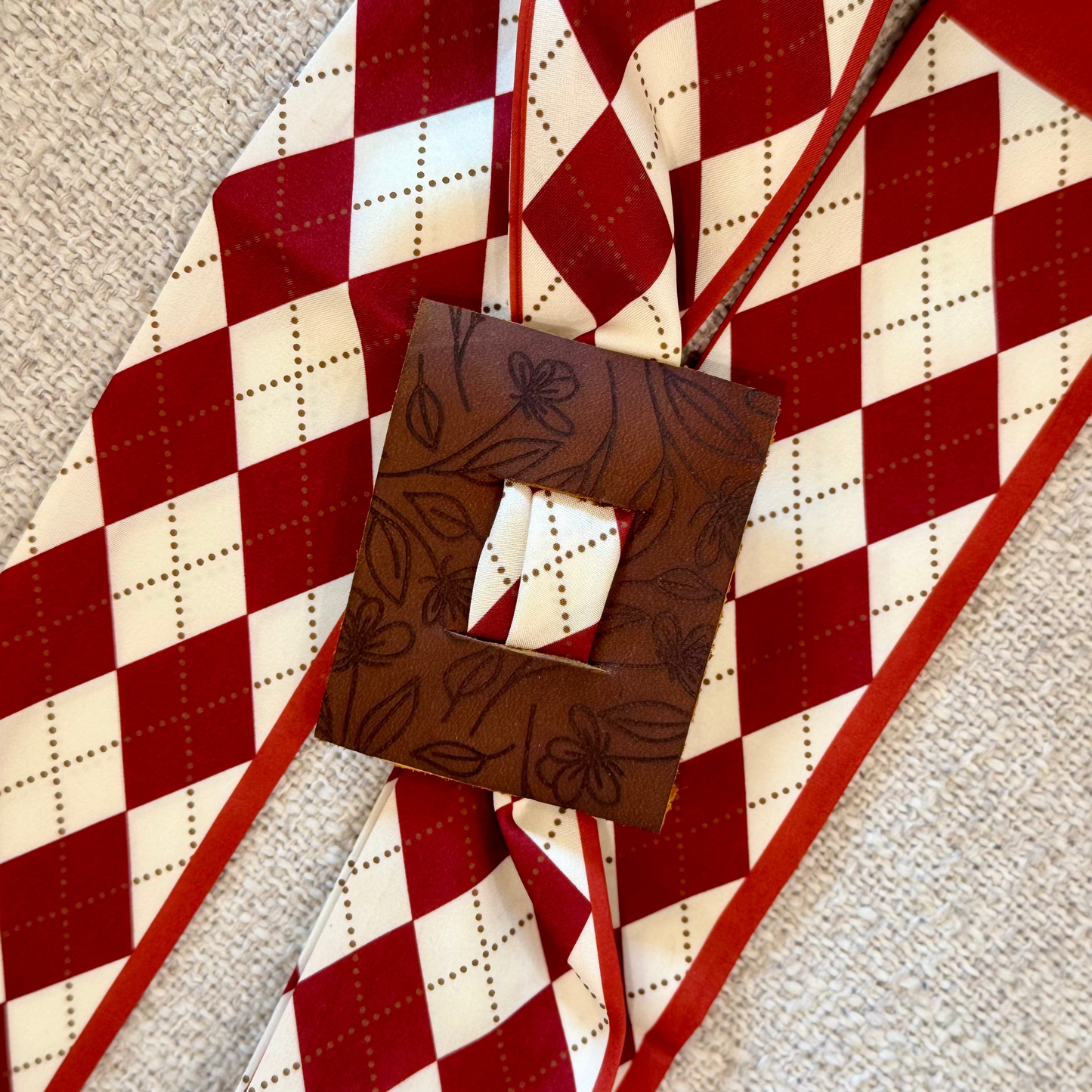 Red Argyle - Dark Brown Floral Hair Accessory