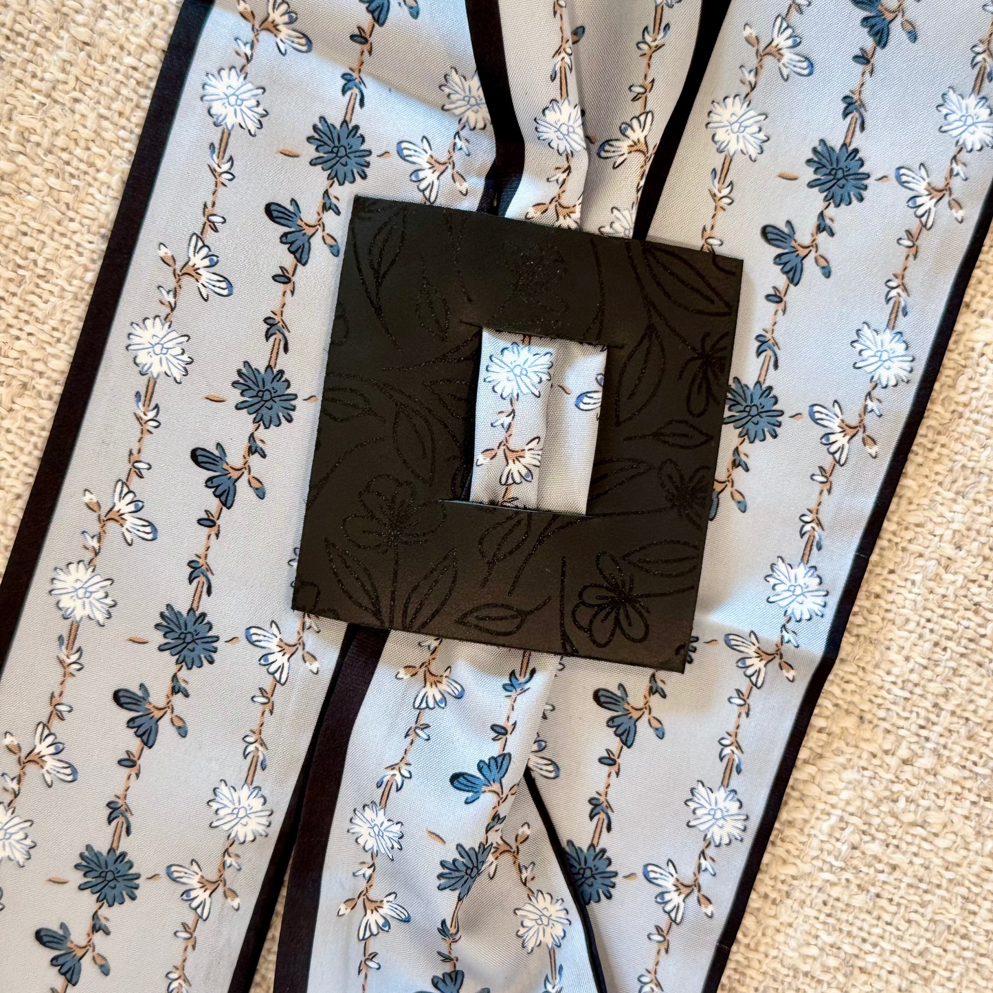 Blue Floral - Black Floral Leather Hair Accessory