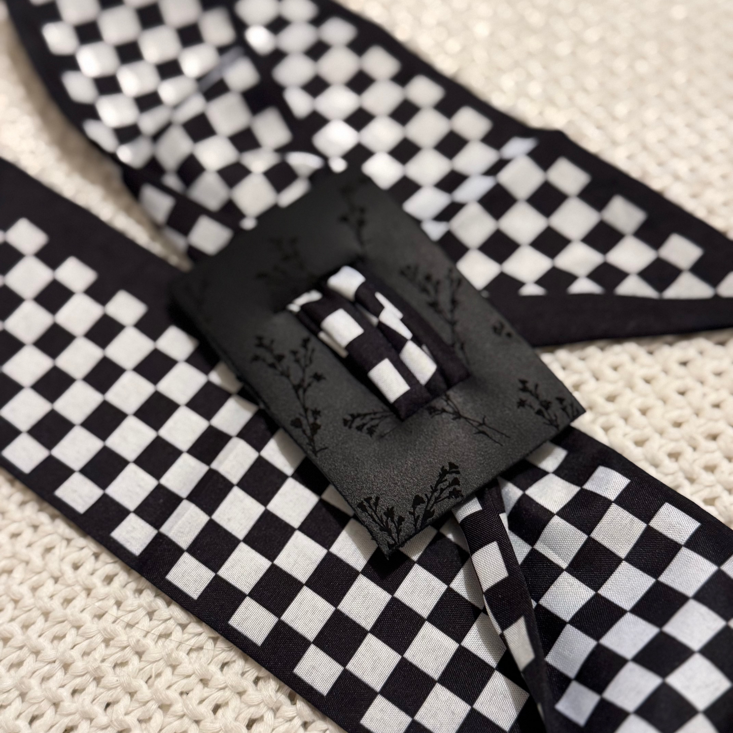 Black-White Checked & Floral Leather Hair Piece
