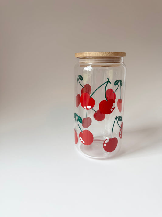 Cherries Glass Cup