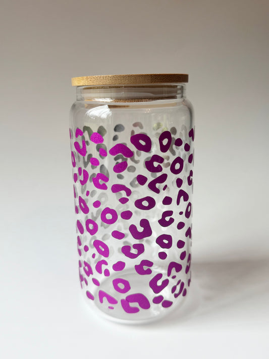 Pink Sparkle Leopard Glass Cup