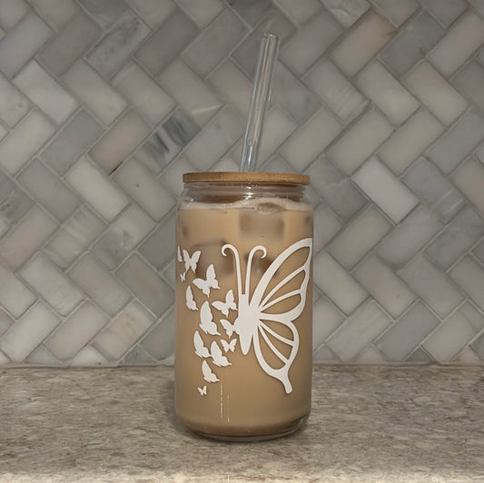 White Butterfly Glass Cup