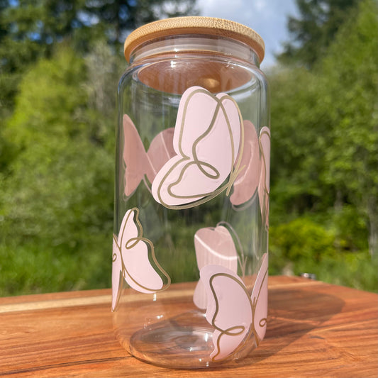 Pink Butterfly Glass Cup