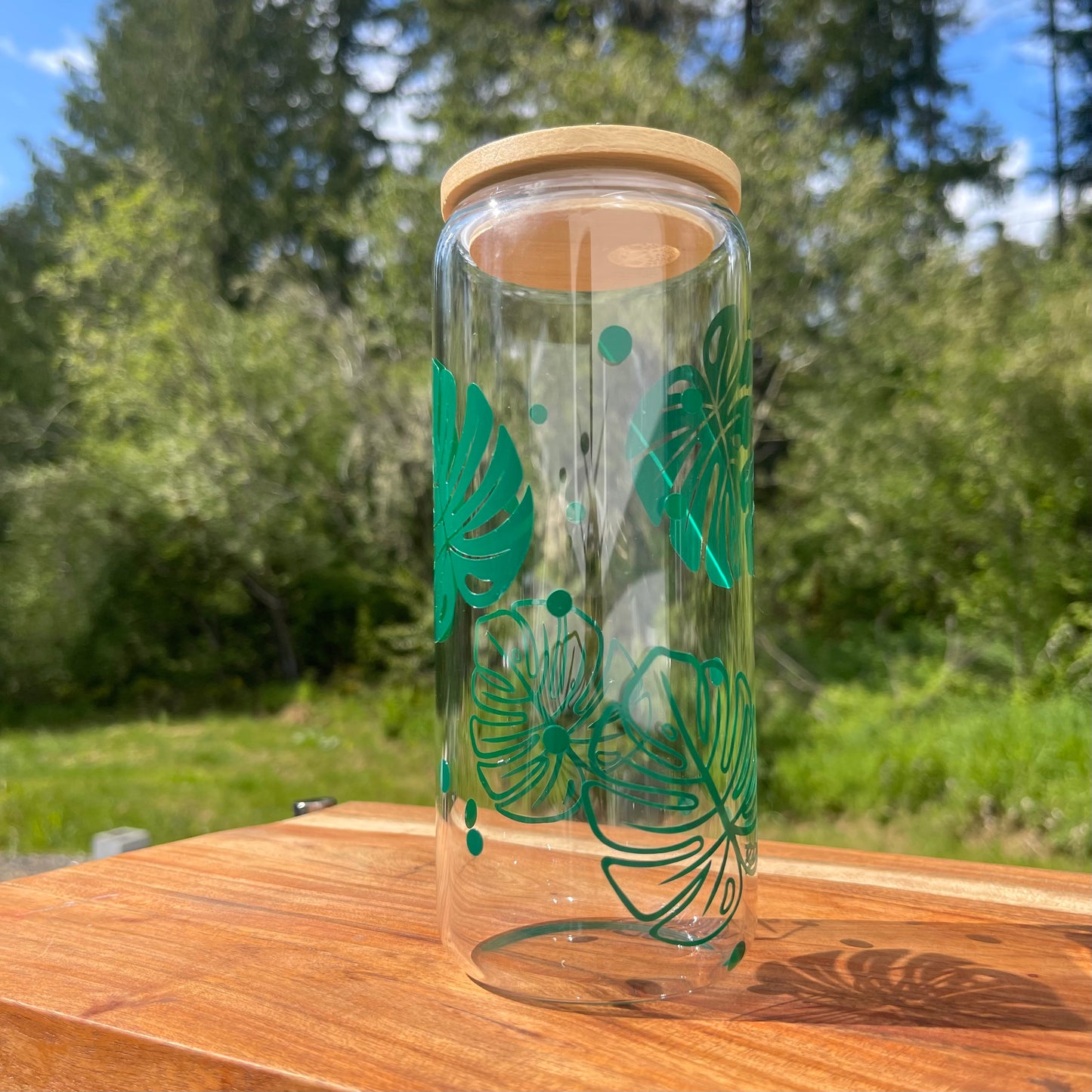 Tropical Leaf Glass Cup