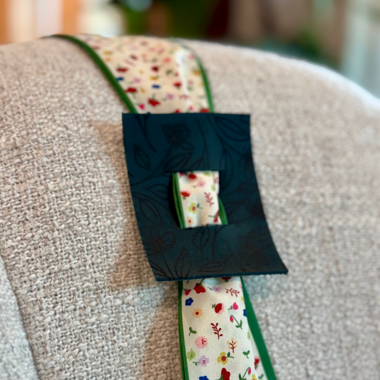 Green Floral - Floral Navy Leather Hair Accessory