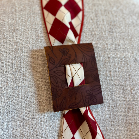 Red Argyle - Dark Brown Floral Hair Accessory