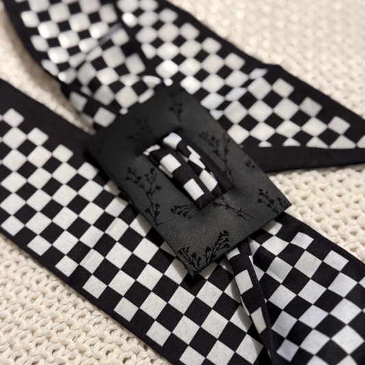 Black-White Checked & Floral Leather Hair Piece
